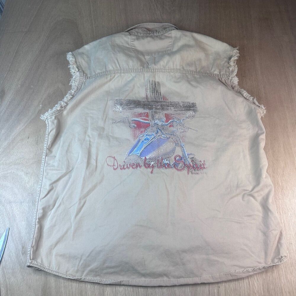 Biker’s Edge “Driven by the Spirit” Brown/Tan Cutoff Vest XXL Vintage 2000s